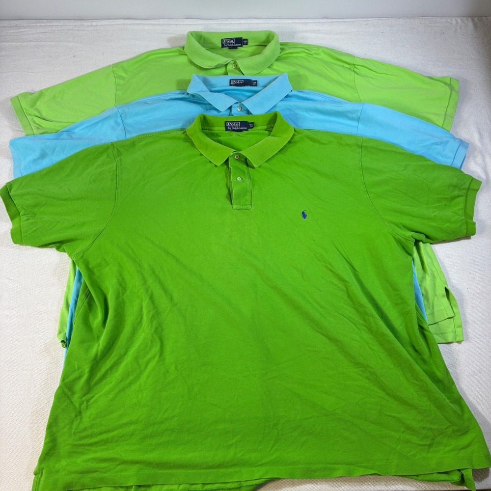 Polo Ralph Lauren Men 4XLT 4XB Polo Shirts Lot 3 Lime Green Blue Big Tall Cotton